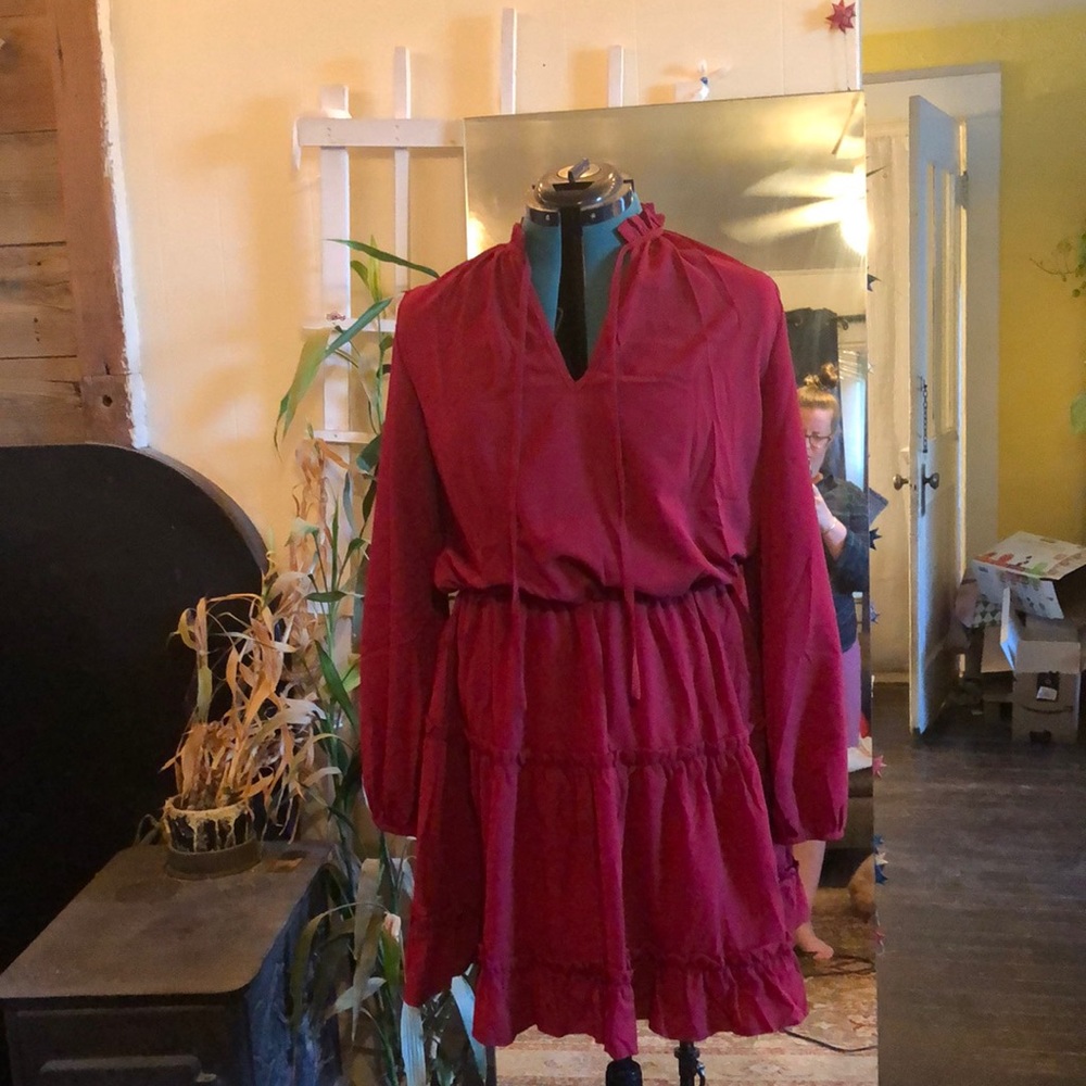Tiered red dress with long sleeves